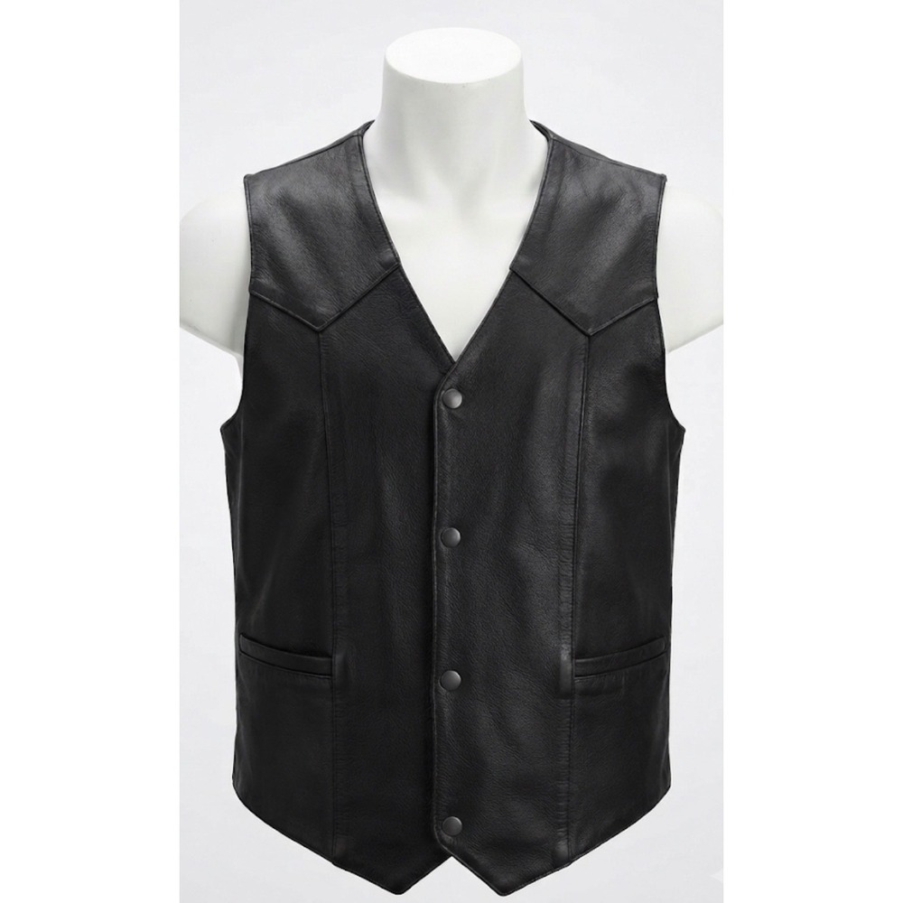 Xelement Men's Genuine Leather Motorcycle Vest Black Snap Front Sz S